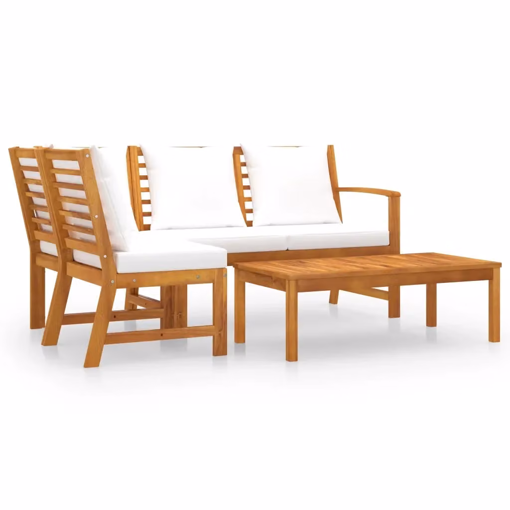 vidaXL Set Divani da Giardino 4 Pezzi in Legno di Acacia con Cuscini Beige e Tavolino da Esterno – 2