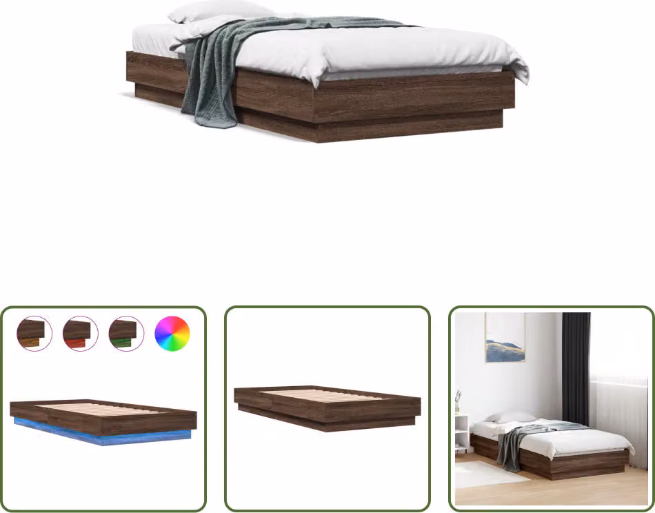 The Living Store Struttura letto con LED effetto rovere marrone 90x190 cm