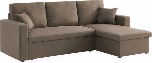 Divano letto contenitore angolare reversibile , 3 posti, marrone