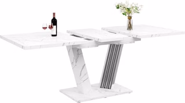 Tavolo da pranzo allungabile 120-160x80x76 cm in MDF e metallo bianco effetto marmo