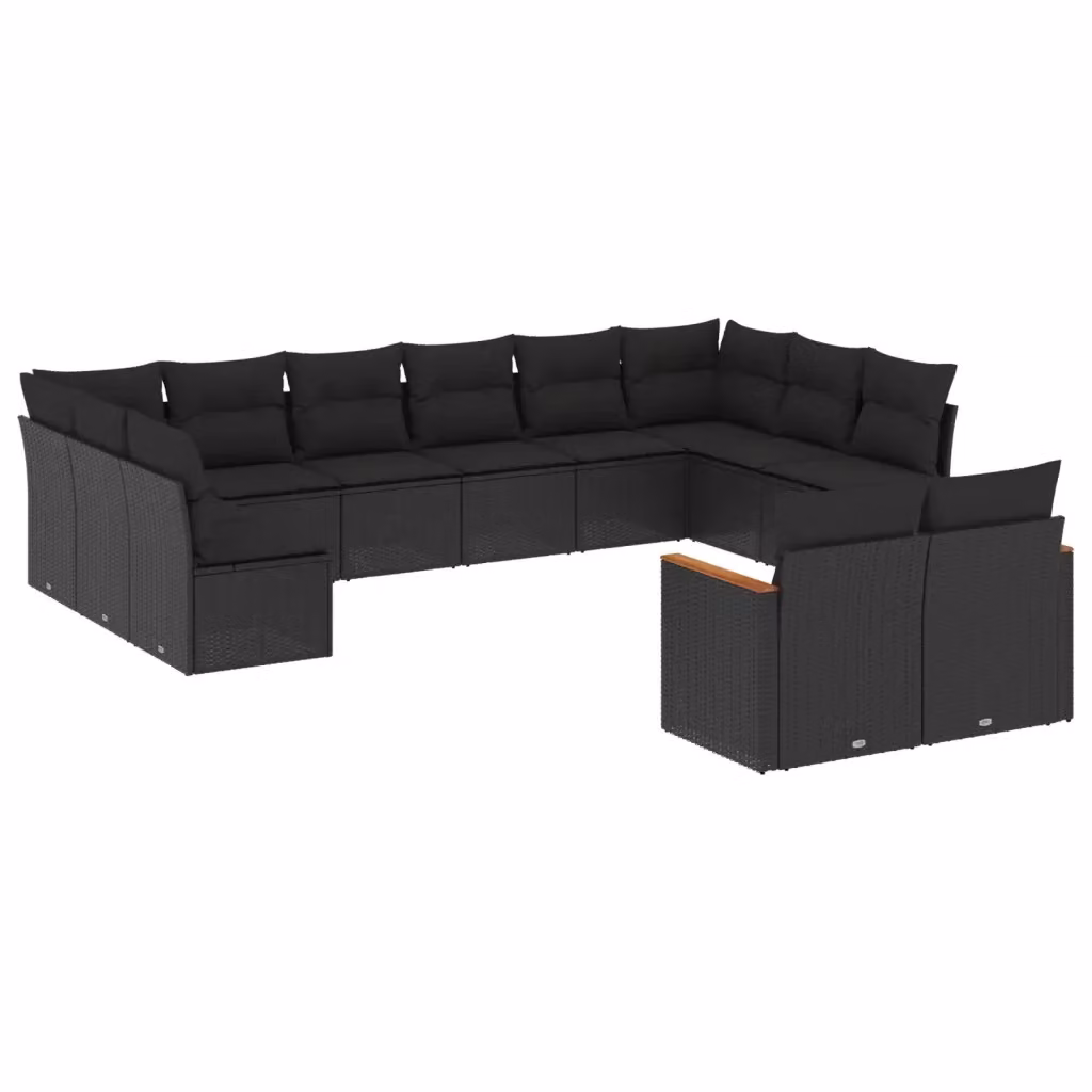 Set di Divani da Giardino vidaXL a Forma di U con Cuscini, Polyrattan e Struttura in Acciaio Nero – 2