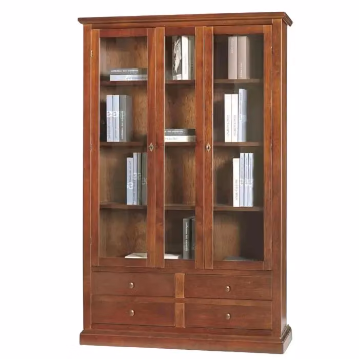 Vetrina in stile arte povera Mobili 2G con 2 porte in vetro e 4 cassetti in legno color noce L: 119 cm, P: 40 cm, H: 185 cm – 2