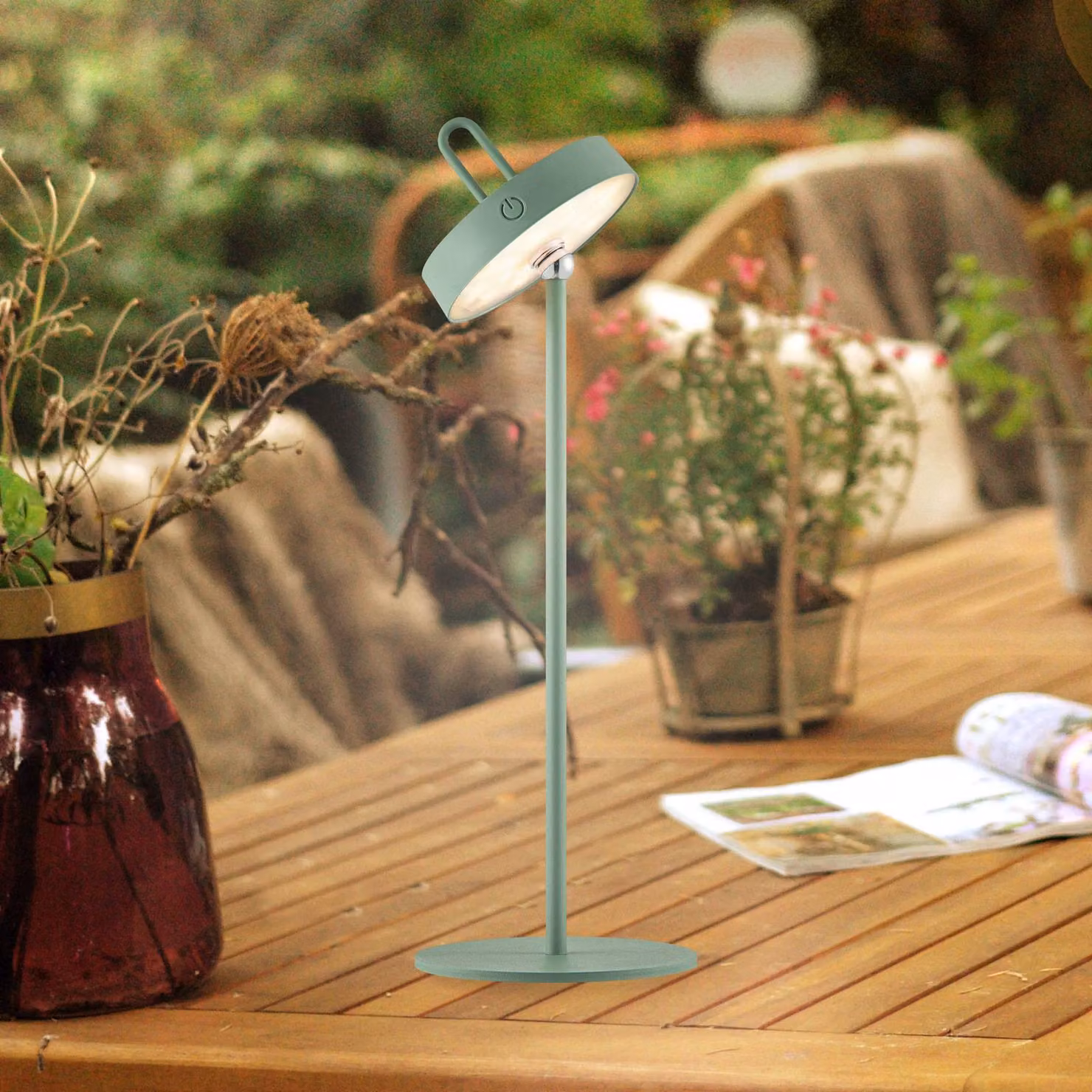 JUST LIGHT. GmbH Amag Lampada da tavolo LED ricaricabile, verde, ferro, IP44 Amag, dimmerabile, Verde, Soggiorno / Sala da pranzo, Metallo, Moderno