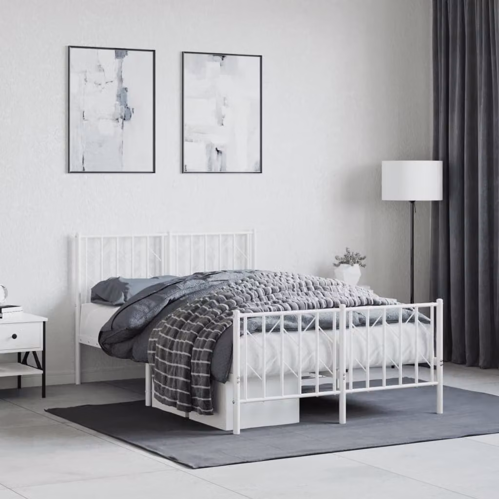 vidaXL Giroletto con Testiera e Pediera in Metallo Bianco L/P/H: 200 x 120 x 90 cm