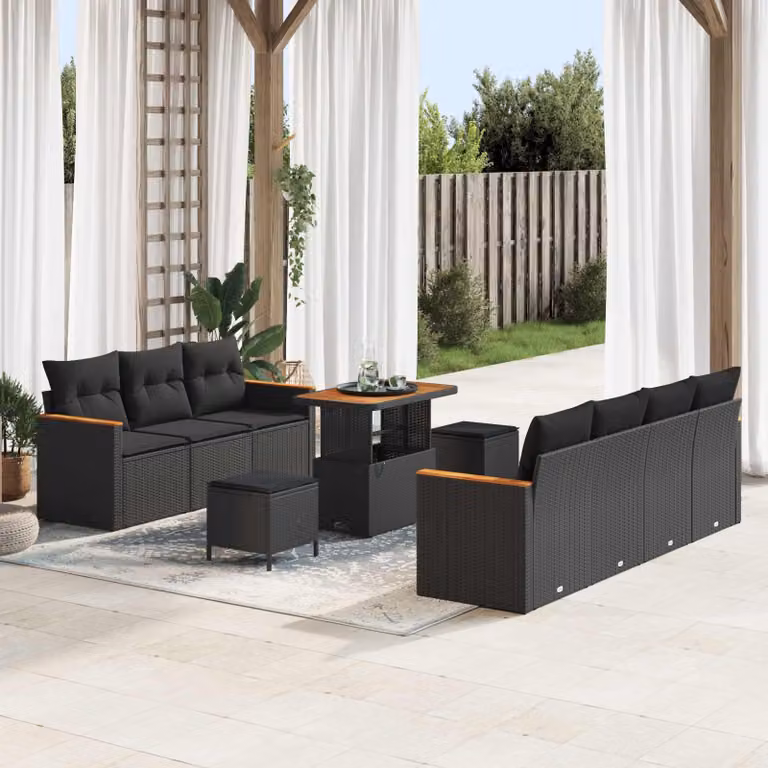 Maison Exclusive - Set da giardino composto da 10 pezzi, divano in rattan sintetico nero