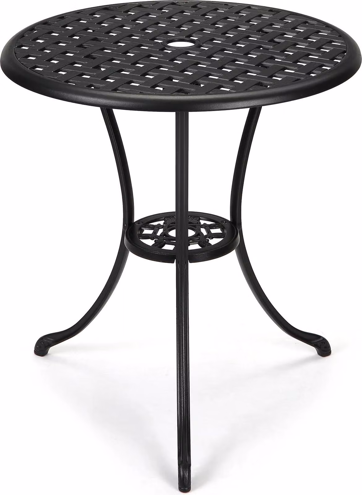 Tavolo da giardino - Tavolo da bistrot rotondo - Diametro 60 cm - Alluminio pressofuso - Foro per ombrellone - Per terrazza/giardino/balcone - Nero