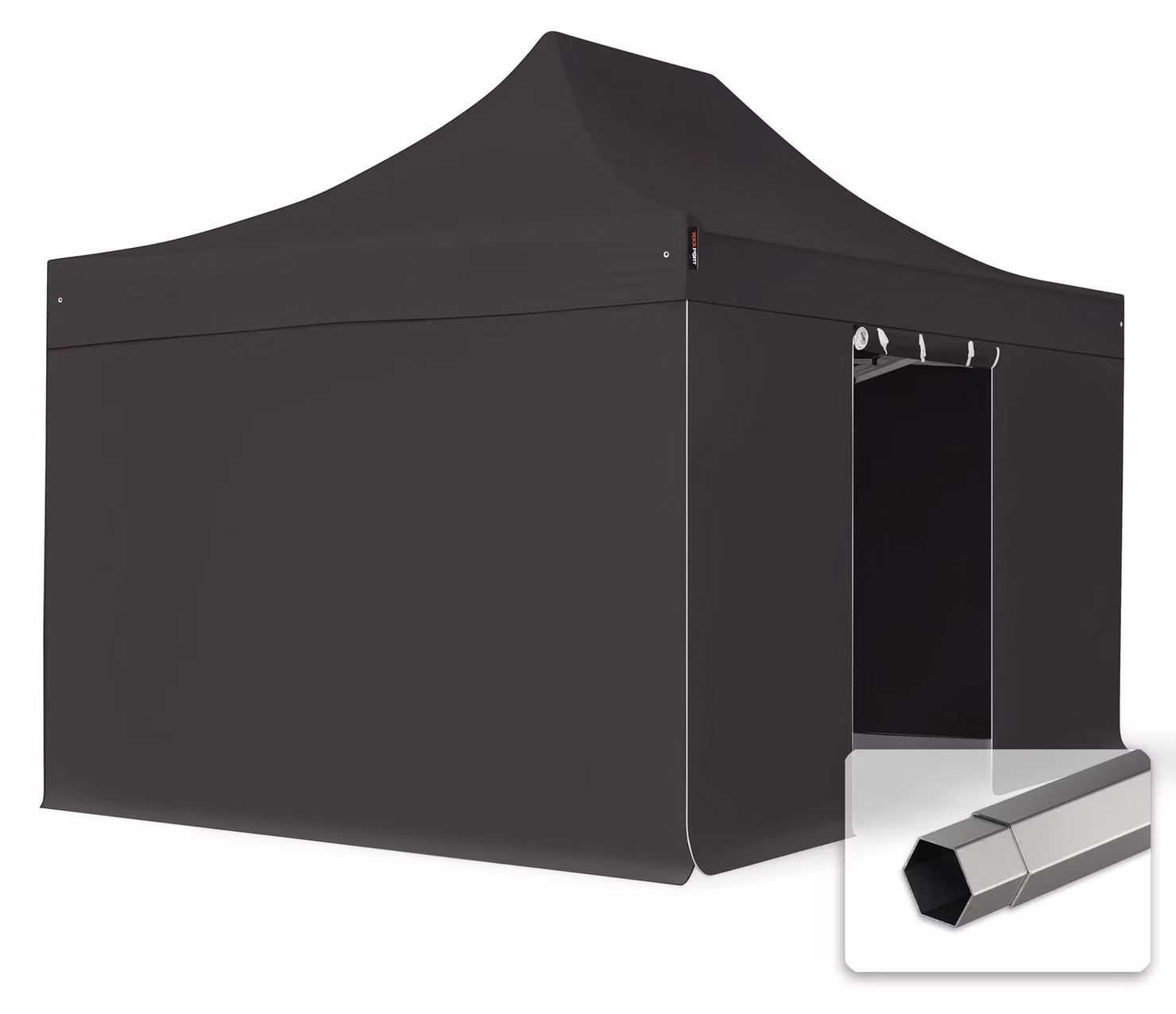 TOOLPORT 3x4,5 m gazebo pieghevole PVC con laterali, PREMIUM acciaio, nero