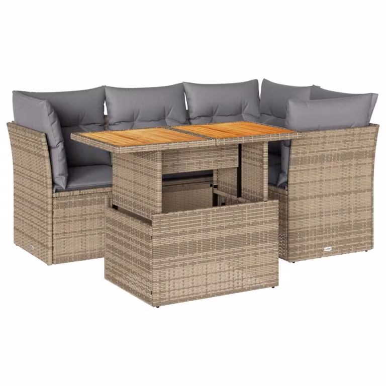 Set Divano da Giardino 5 pz con Cuscini Beige in Polyrattan