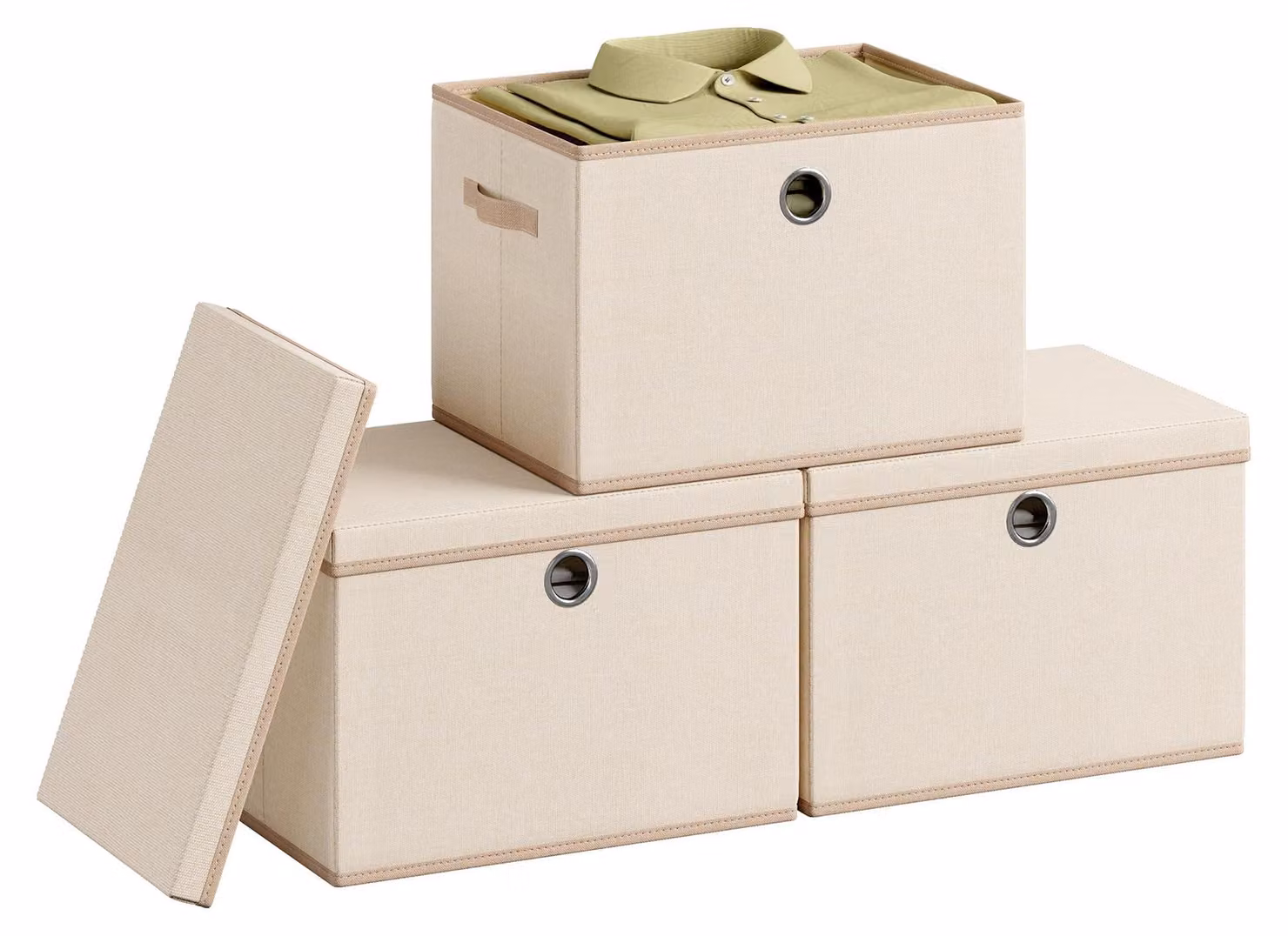 Set di 3 contenitori portaoggetti - Pieghevoli, impilabili, senza odore - Colore: beige cappuccino