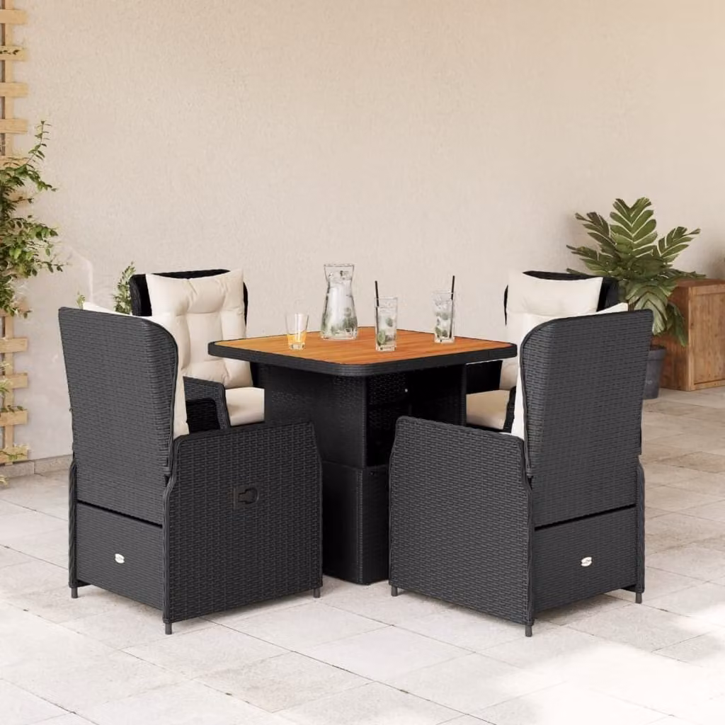Maison Exclusive - Set da Pranzo da Giardino 5 pz Nero con Cuscini in Polyrattan