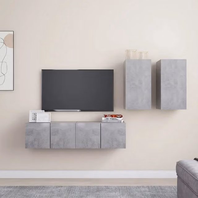 Set di Mobili Porta TV 4 pz Grigio Cemento in Legno Multistrato 3079105