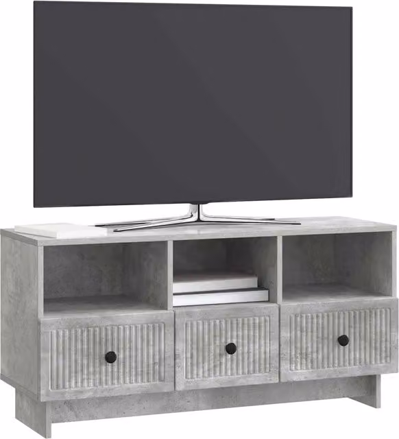 Mobile TV moderno in legno e MDF con cassetto, colore Grigio Cemento, L: 102 cm, P: 34,5 cm, H: 50 cm – 1