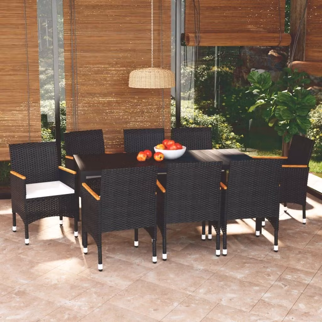 Maison Exclusive - Set da pranzo da giardino 9 pezzi con cuscini in polyrattan nero