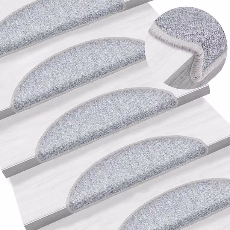 Set di 15 tappetini per scale semicircolari vidaXL, colore grigio chiaro, in polipropilene, autoadesivi e fonoassorbenti, L: 56 cm, P: 17 cm, H: 3,5 cm
