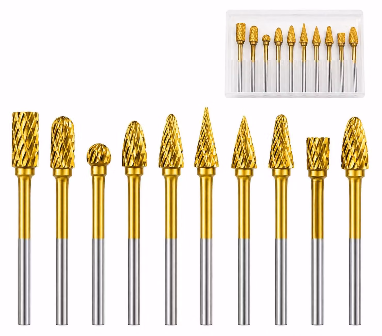 Set di 10 frese in carburo di tungsteno, con gambo da 1/8 di pollice, per metallo, legno e plastica