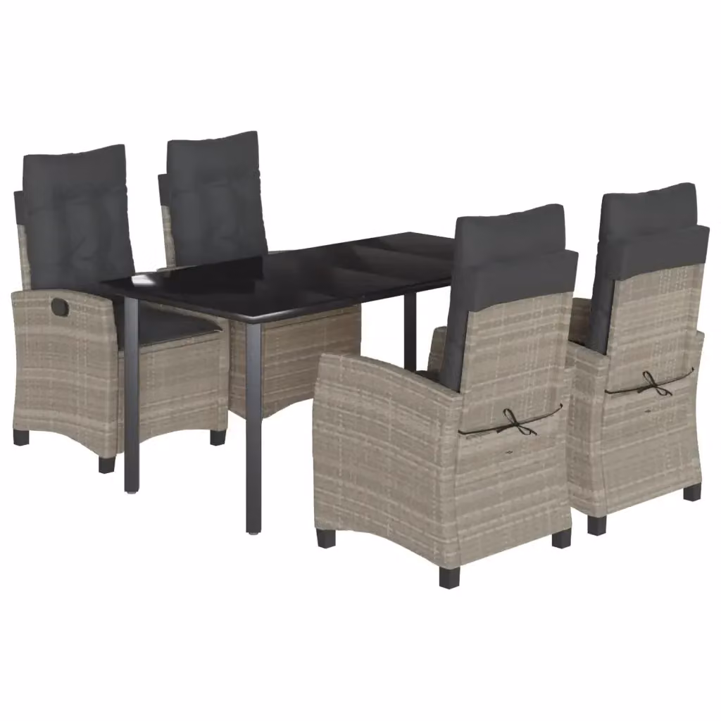 Set Pranzo da Giardino vidaXL in Polyrattan con Piano in Vetro e 5 Cuscini Grigio Chiaro – 2
