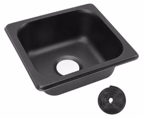 Elzusha - Lavello da campeggio - Acciaio inossidabile - Galvanizzato nero - Adatto per camper/yacht - Dimensioni 176x162x65 mm - Include scarico/anello di tenuta - Lavello