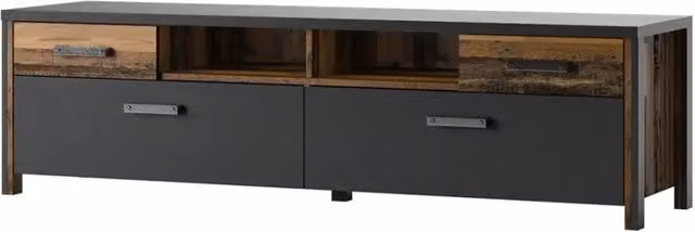 Mobile TV WINDSOR grigio antracite e quercia scura - 190 cm - 2 porte, 2 cassetti, 2 nicchie - 187 x 52.6 x 50.4 cm