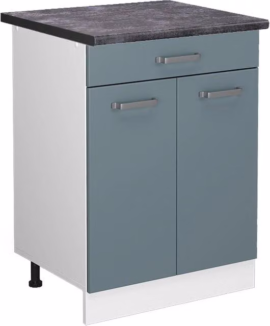 Mobiletto base per cucina R-Line Grigio-blu/Bianco 60 cm con cassetto, PL Antracite Vicco