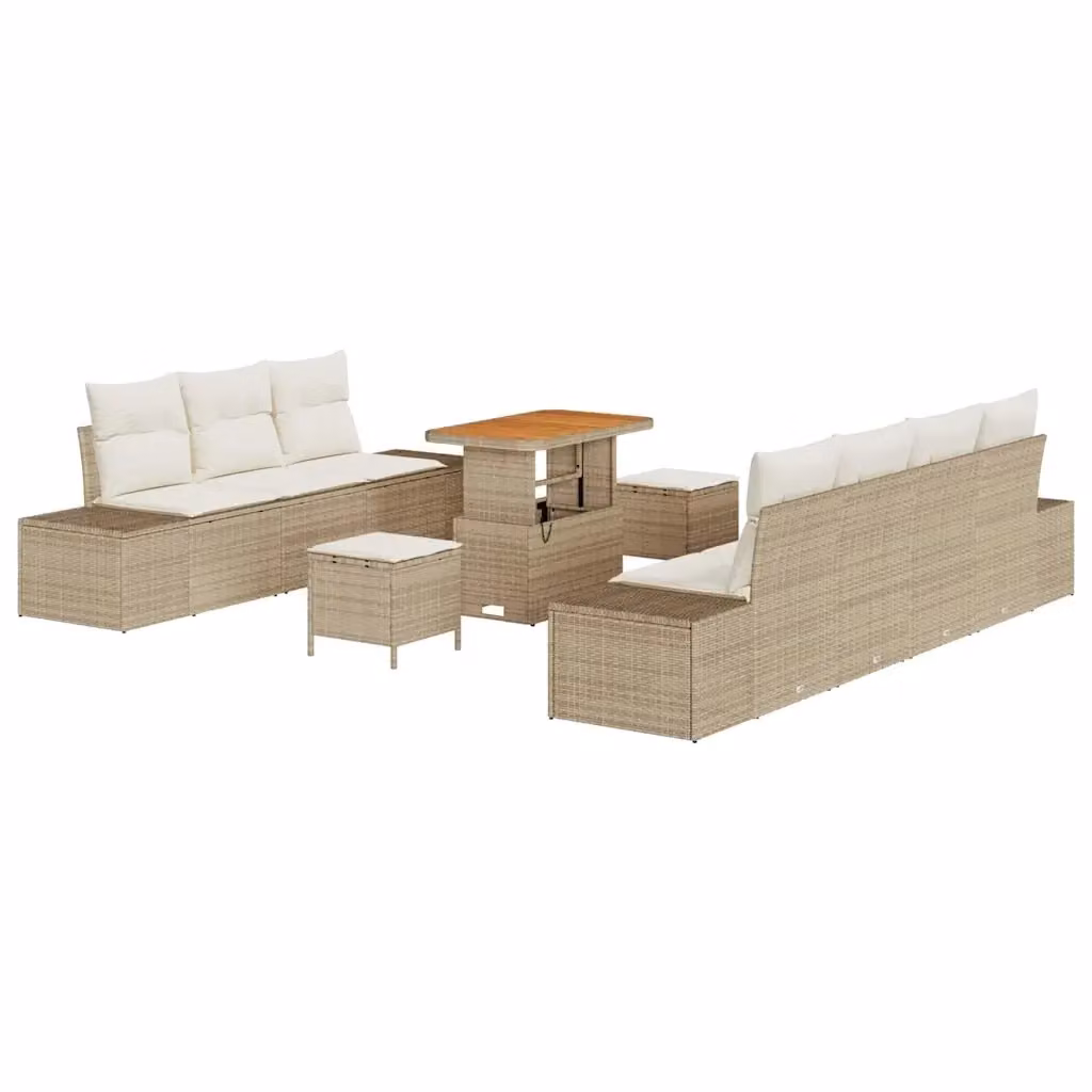 Set Divano da Giardino vidaXL 10 Pezzi a Forma di L in Polyrattan Beige con Cuscini e Tavolino – 2