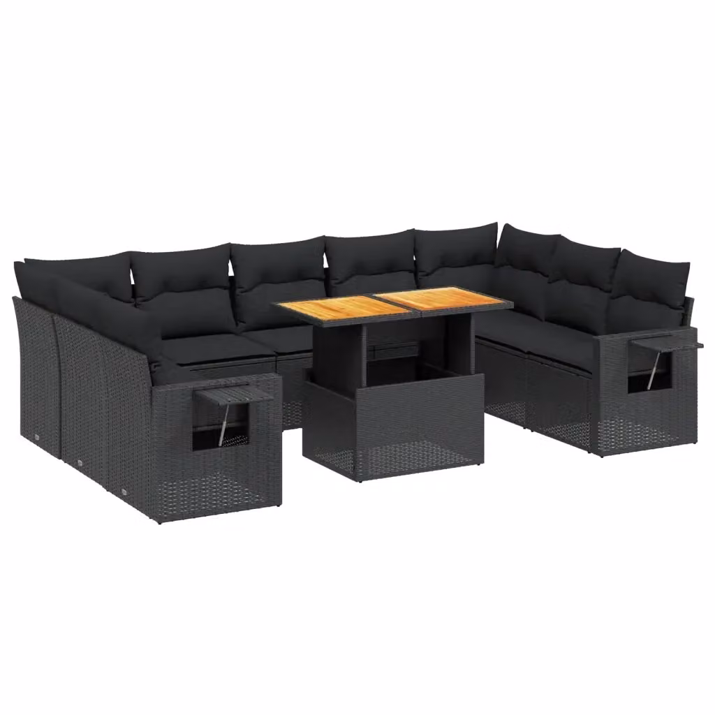 Set di divani da giardino vidaXL in polyrattan nero con 10 pezzi e cuscini inclusi – 2