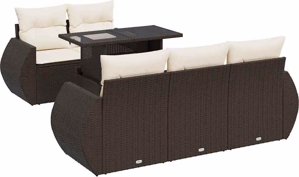Set Divano da Giardino 6 pz con Cuscini Marrone in Polyrattan
