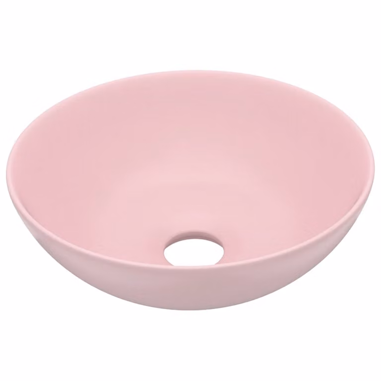 Lavandino da Bagno in Vetroceramica Rosa Opaco Rotondo