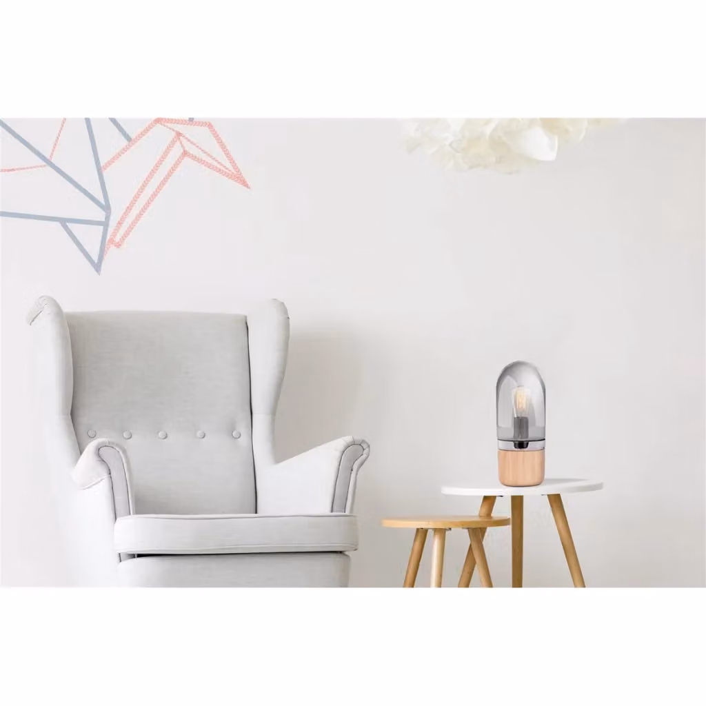 Lampada da tavolo moderna KENDRA HOME in vetro grigio e legno naturale – 2