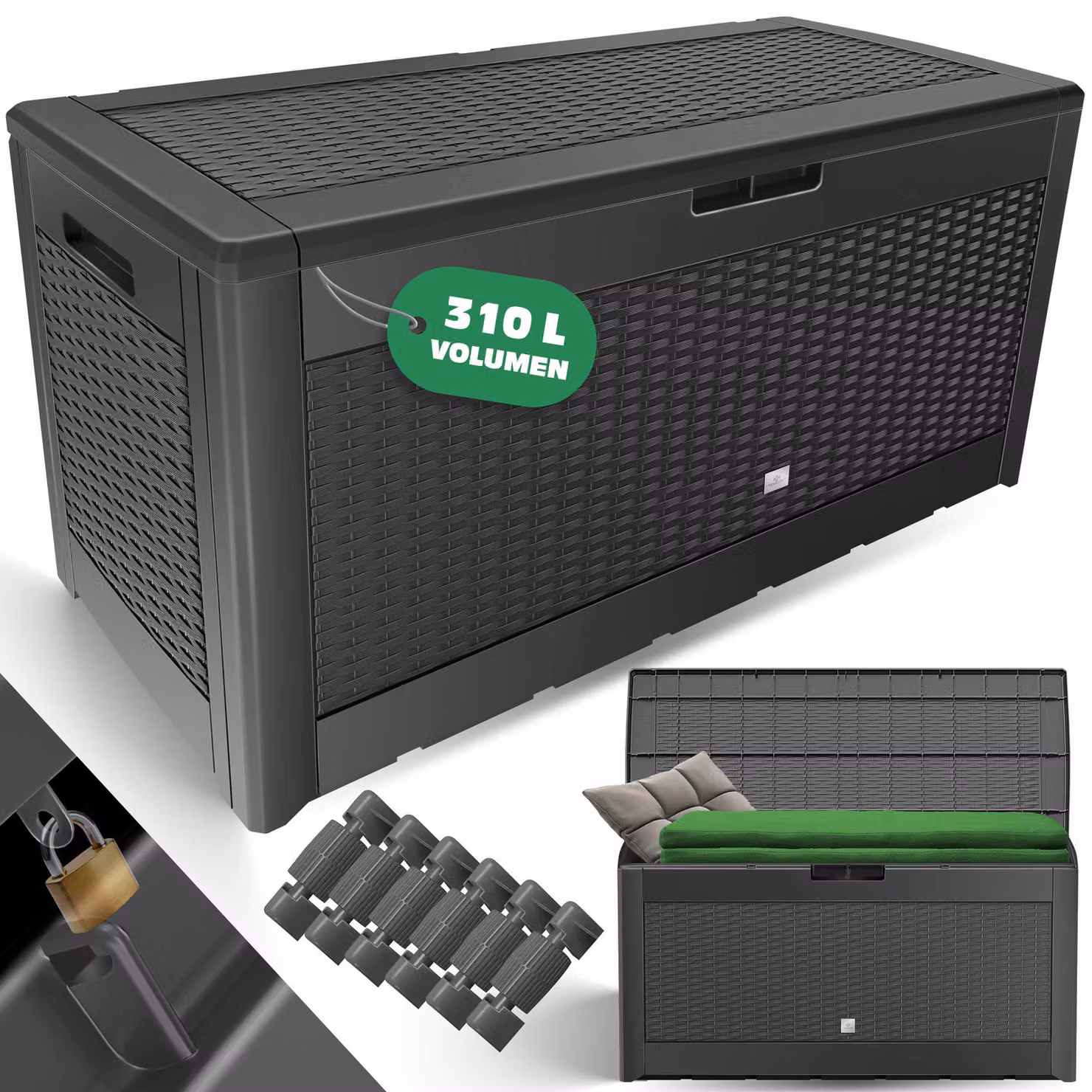 KESSER® Contenitore per cuscini, capacità 310 litri, con ruote, coperchio pieghevole, aspetto rattan, resistente alle intemperie