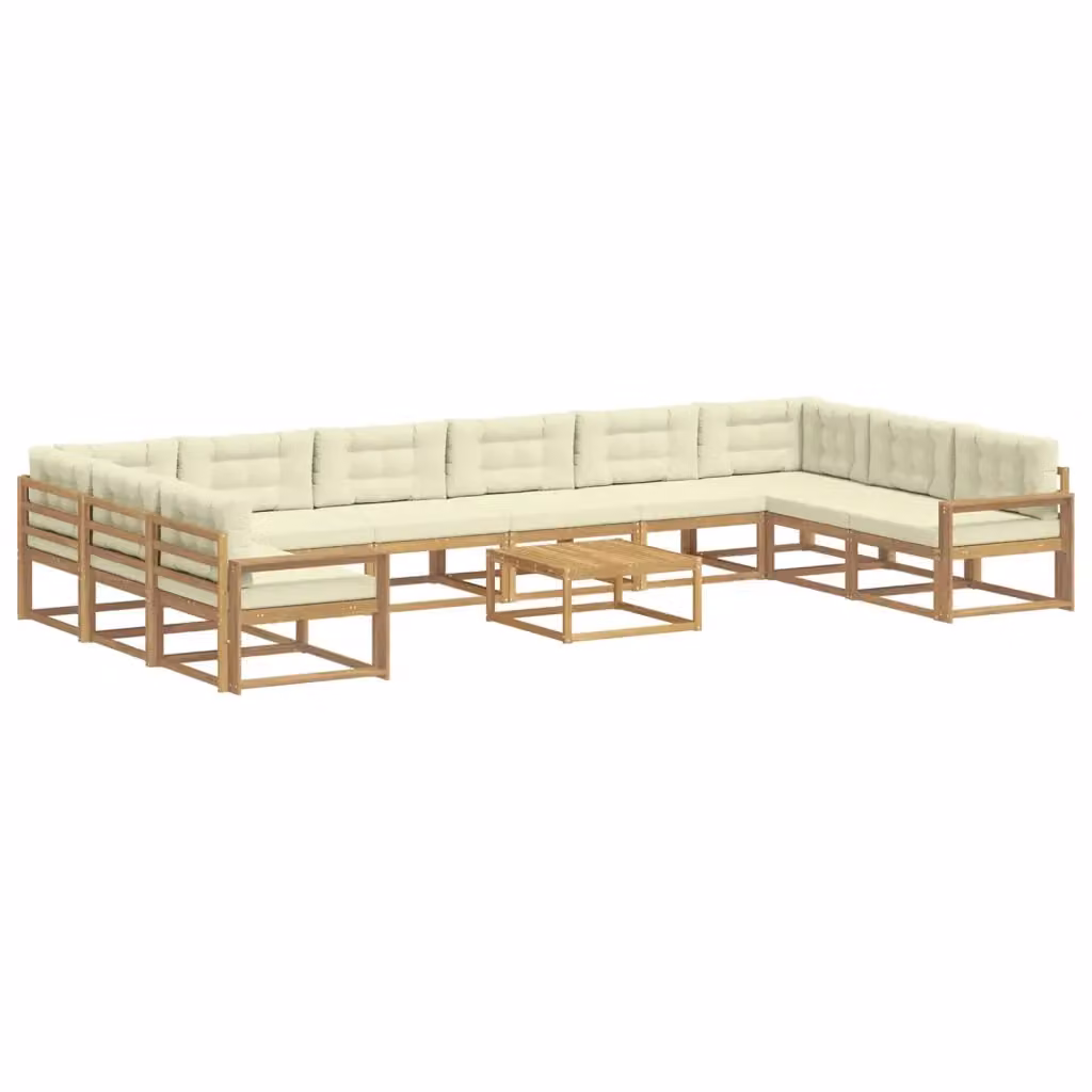 Set di divani da esterno a forma di U vidaXL in legno di acacia con cuscini Bianco e Beige – 2