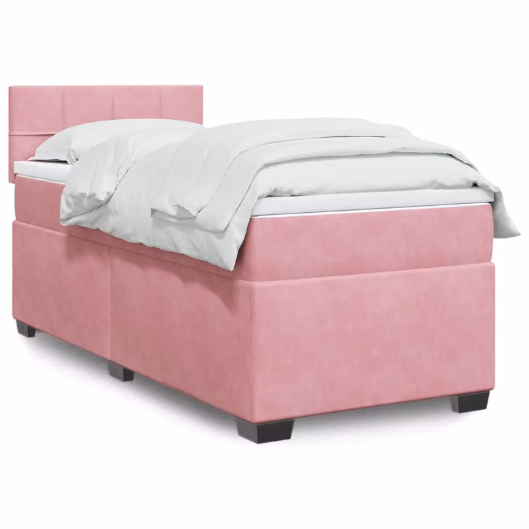 vidaXL Giroletto a Molle con Materasso Ibrido in Velluto Rosa e Bianco, L/P/H: 80 x 200 cm