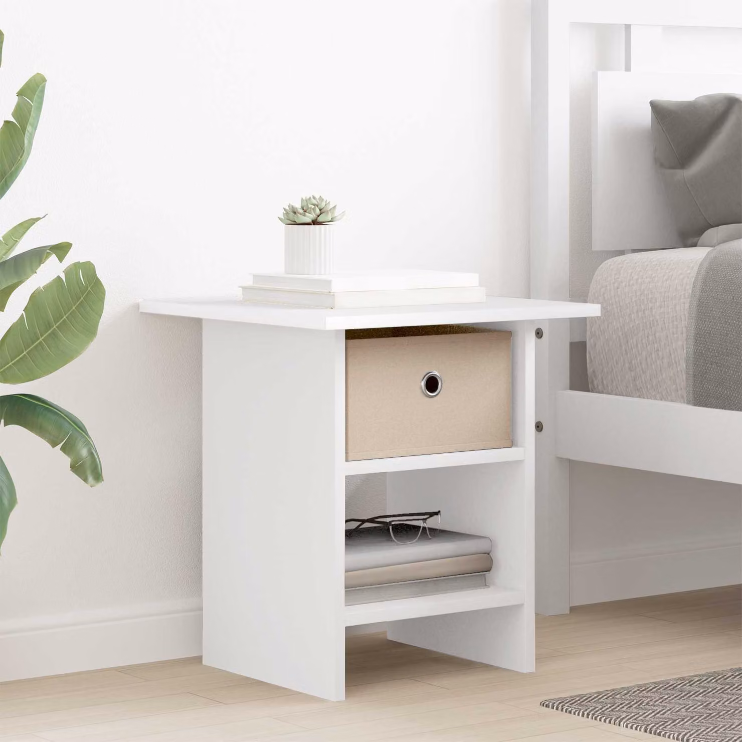 Comodino moderno vidaXL in legno MDF bianco L 41 cm x P 40 cm x H 45 cm