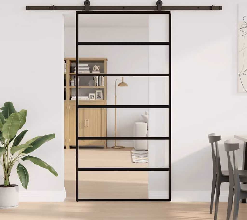 Porta Scorrevole con Ferramenta 102x205 cm Vetro ESG Alluminio