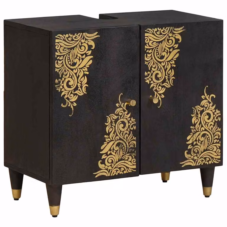 Armadio sottolavello vidaXL moderno con ante a battente in legno e metallo, Nero e Oro, L 62 cm x P 33 cm x H 58 cm