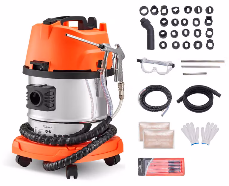 SucceBuy, sabbiatrice portatile a gusci di noce, capacità 13 litri, 1200 W, ideale per la pulizia di collettori di aspirazione e valvole, include 2,5 kg di abrasivo a base di gusci di noce e 23 adattatori
