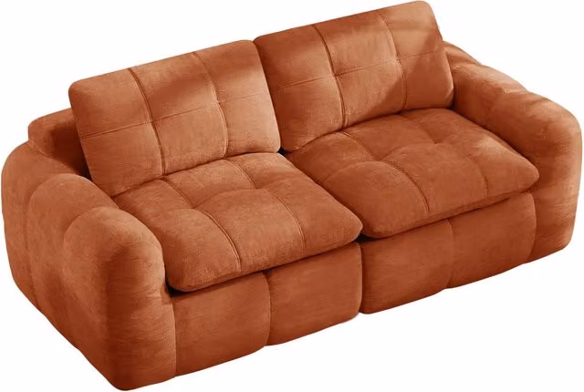 Divano modulare a 2 posti in Chenille color arancione con schiuma ad alta densità e cuciture quadrate, senza montaggio