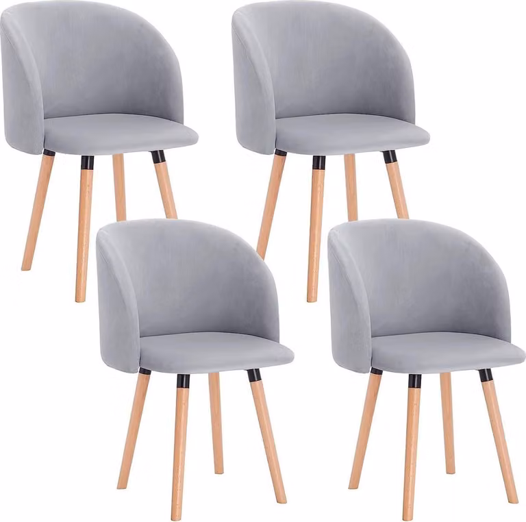 Set di sedie da pranzo Happyment 4x - Grigio velluto - Con braccioli - Ergonomiche - Legno e metallo - Altezza 47 cm