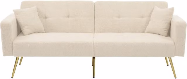 Divano letto ZR Home con schienale regolabile e gambe dorate, rivestimento in sherpa, Beige, L: 175 cm, P: 64 cm, H: 72 cm – 1