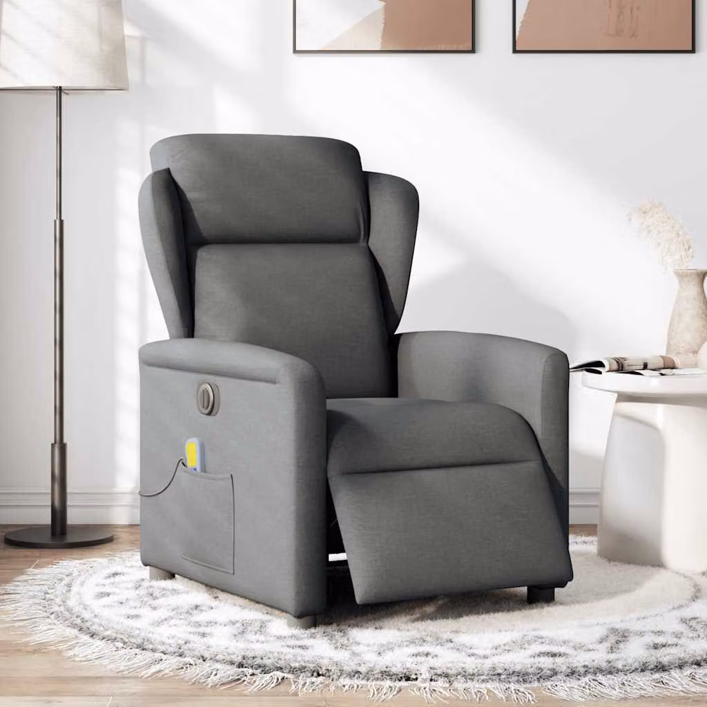 vidaXL Poltrona Reclinabile Massaggio Elettrica Grigio Scuro Tessuto