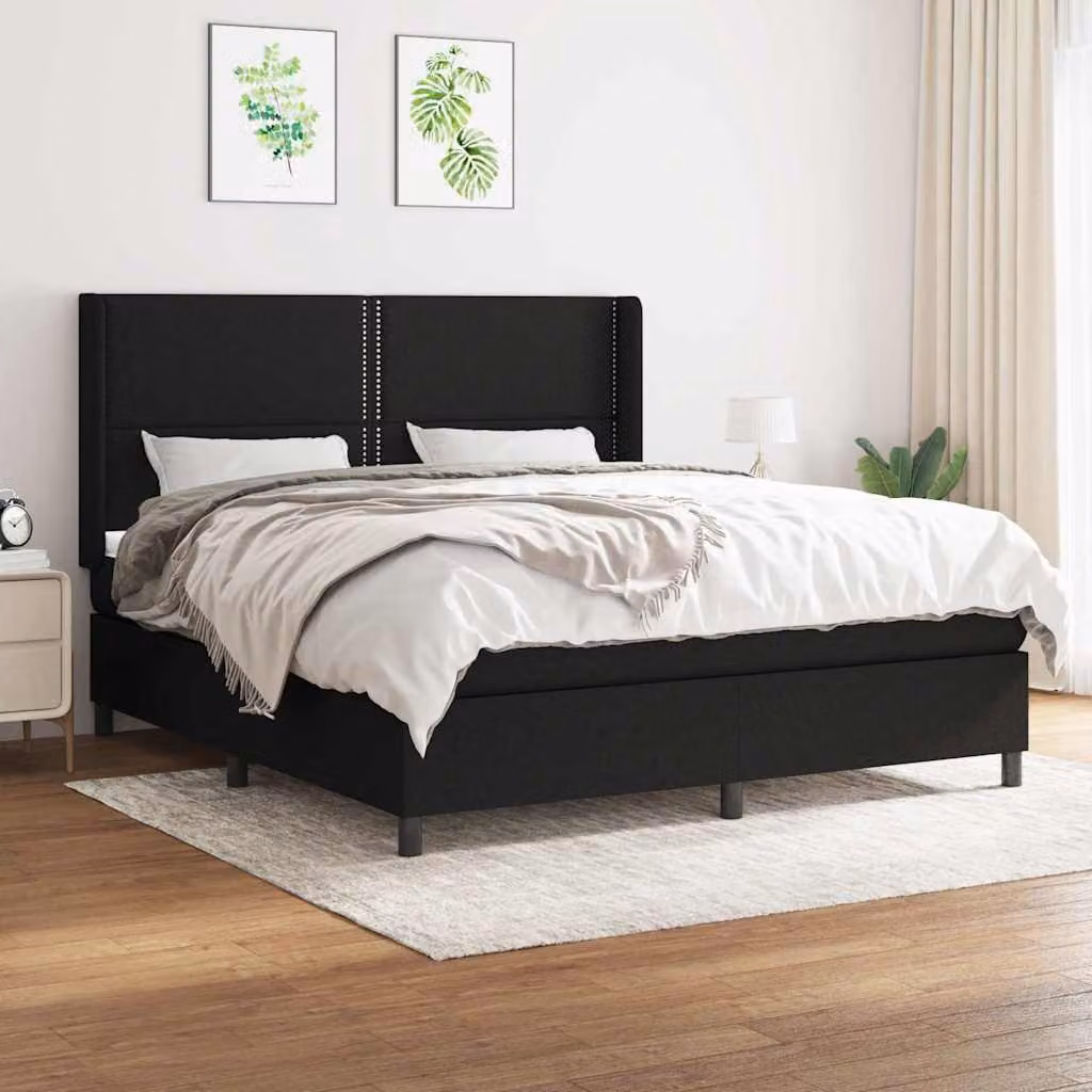vidaXL Giroletto a Molle con Materasso Ibrido in Tessuto Nero L/P/H: 180 x 200 x 128 cm – 1