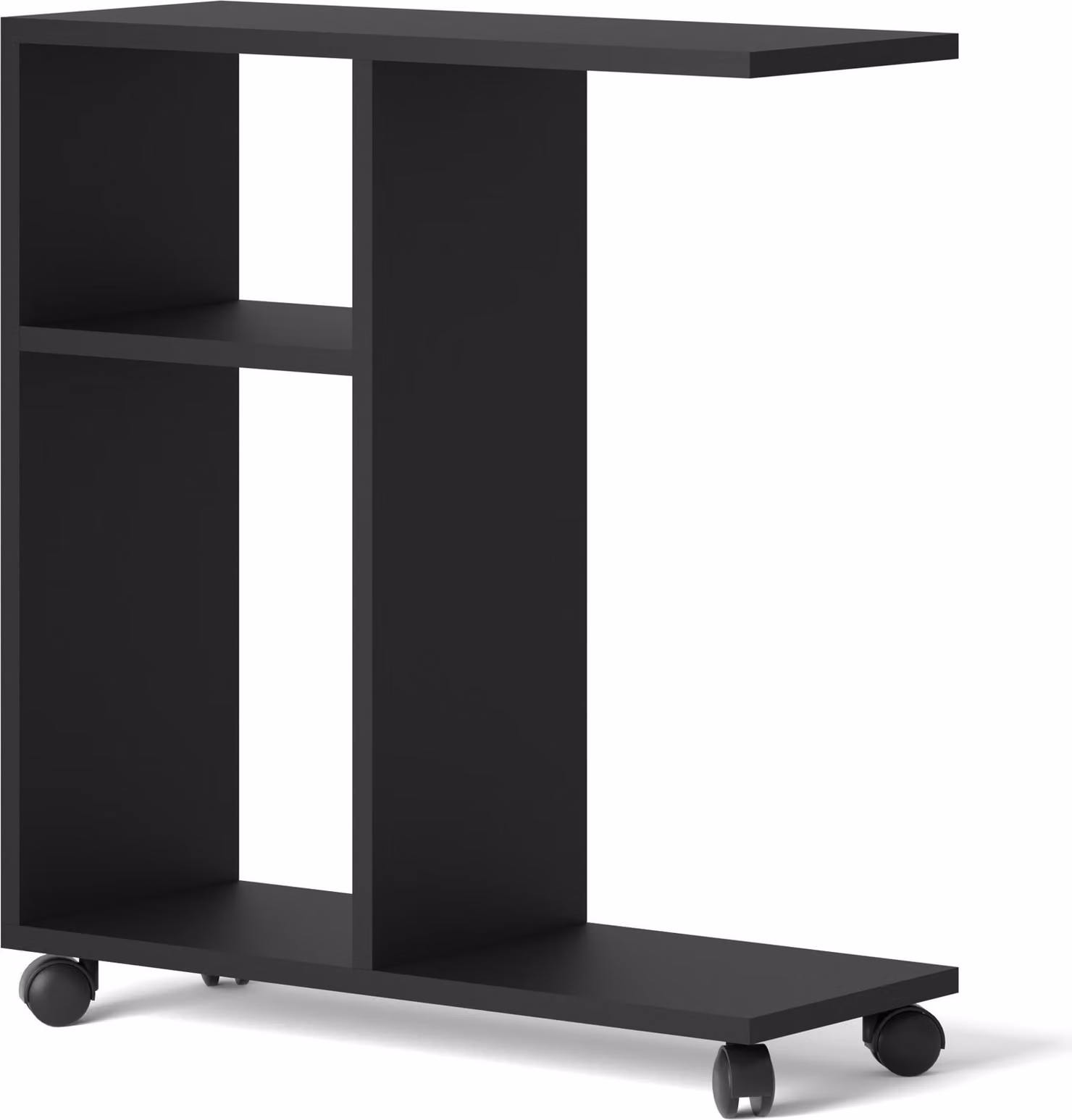Tavolino organizer TRASCO 1 su rotelle 60 cm Tavolino per computer portatile Comodino Console Tavolino per divano Scaffale Nero Opaco