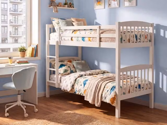 Letto a castello Beliani in legno di pino bianco per bambini, L/P/H: 210 x 90 x 150 cm – 1