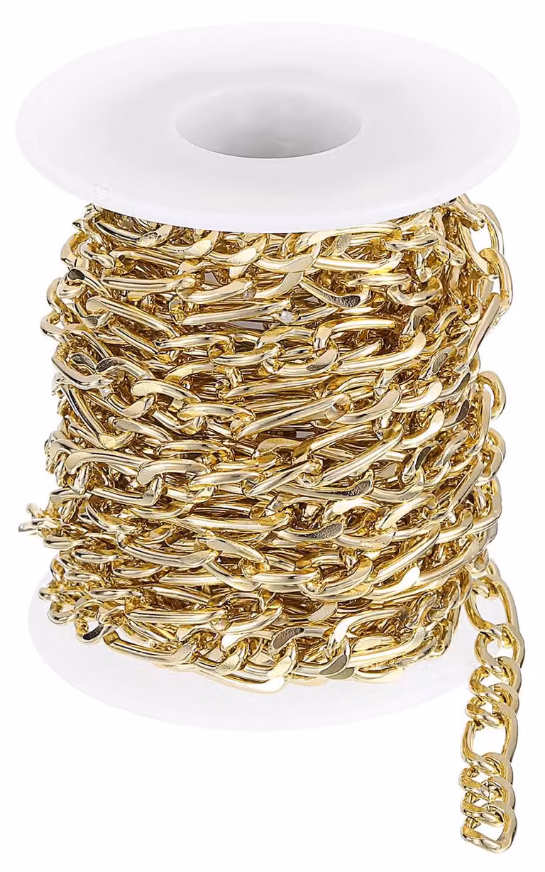 Catena con gancio in alluminio, lunghezza 5 metri, placcata in oro, dimensioni 9,8x6,5x1,8 mm, finitura dorata