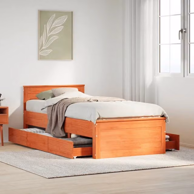 Letto con testiera in legno di pino marrone cera vidaXL L/P: 90 x 190 cm