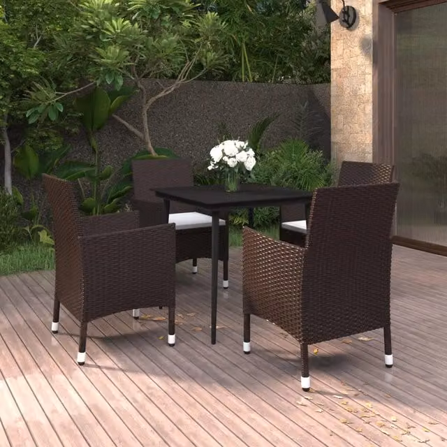 Set da Pranzo per Giardino 5 pz con Cuscini Polyrattan e Vetro 3099722
