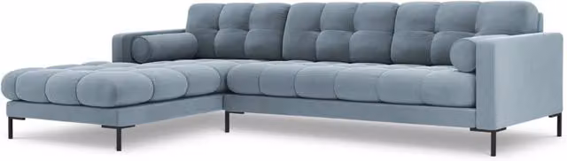 Divano angolare sinistro Bali Cosmopolitan Design in velluto azzurro da 5 posti per il tuo living room L: 293 cm, P: 105 cm, H: 75 cm