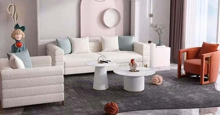 Wohnzimmer Set 2tlg Polstergarnitur Weiß Textil 3-Sitzer Sofa Luxus Sessel