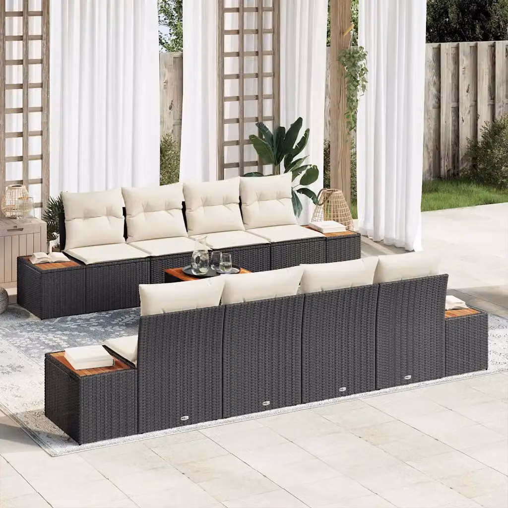 Set Divano da Giardino Moderno vidaXL in Polyrattan Nero con Cuscini e Tavolino da Caffè – 1