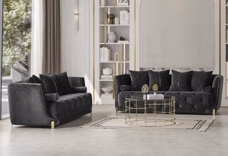 Wohnzimmer 2x 3-Sitzer Sofas Luxuriöse Polster Couchen Sitzmöbel Schwarz