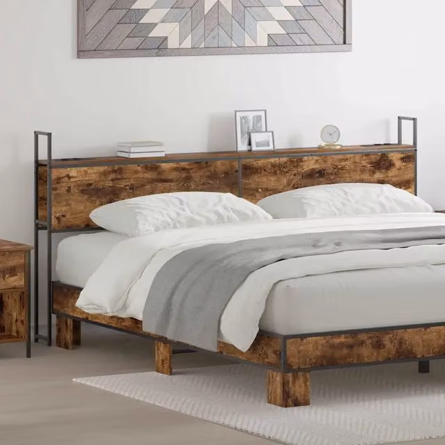 Testiera multifunzionale vidaXL con stazione di ricarica USB e ripiano integrato, colore marrone, L: 183 cm, H: 98 cm, P: 15 cm
